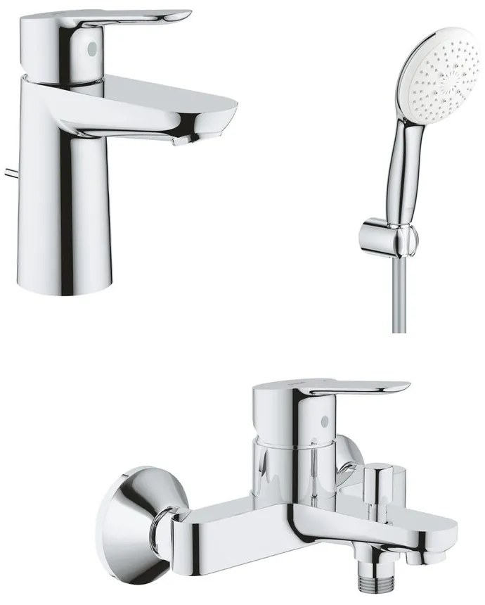 Set baterii lavoar cada Grohe BauEdge si dus cu porter Tempesta crom lucios