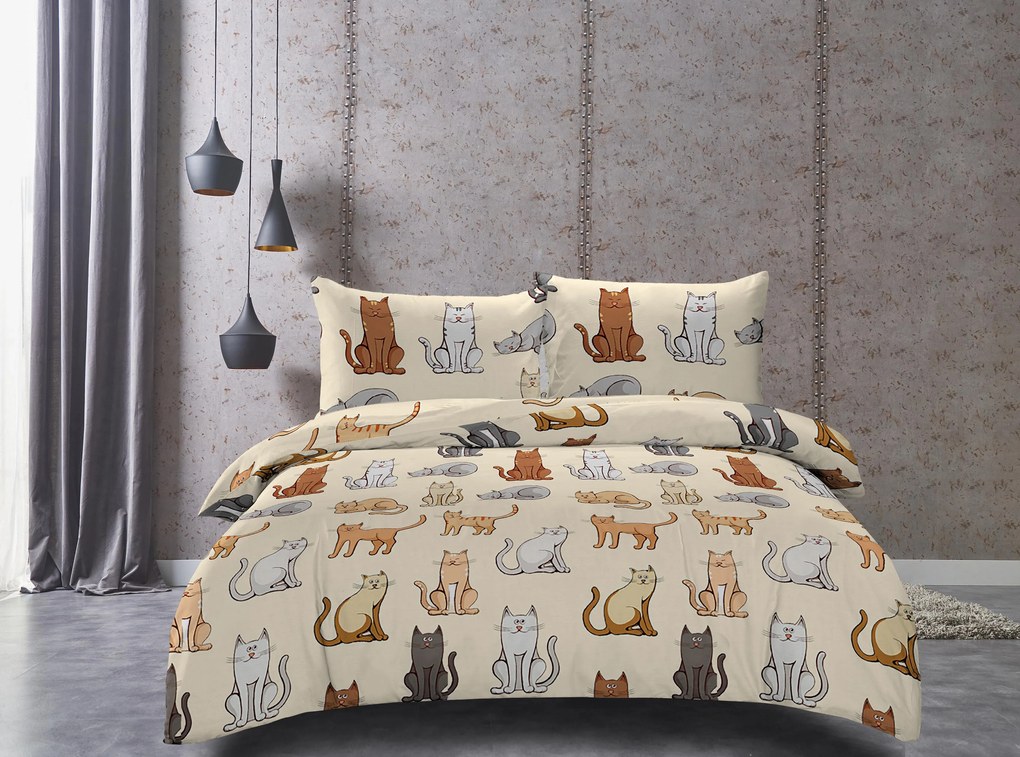 Lenjerie de pat din microfibra crem, COLORED CATS Dimensiune lenjerie de pat: 2 buc 70 x 90 cm | 200 x 220 cm