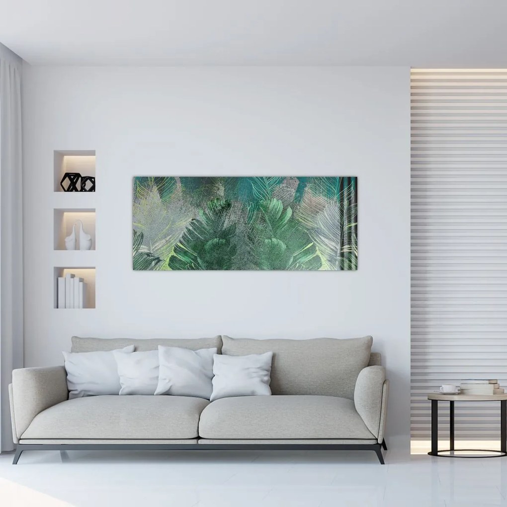 Tablou - Textura de beton cu frunze (120x50 cm)