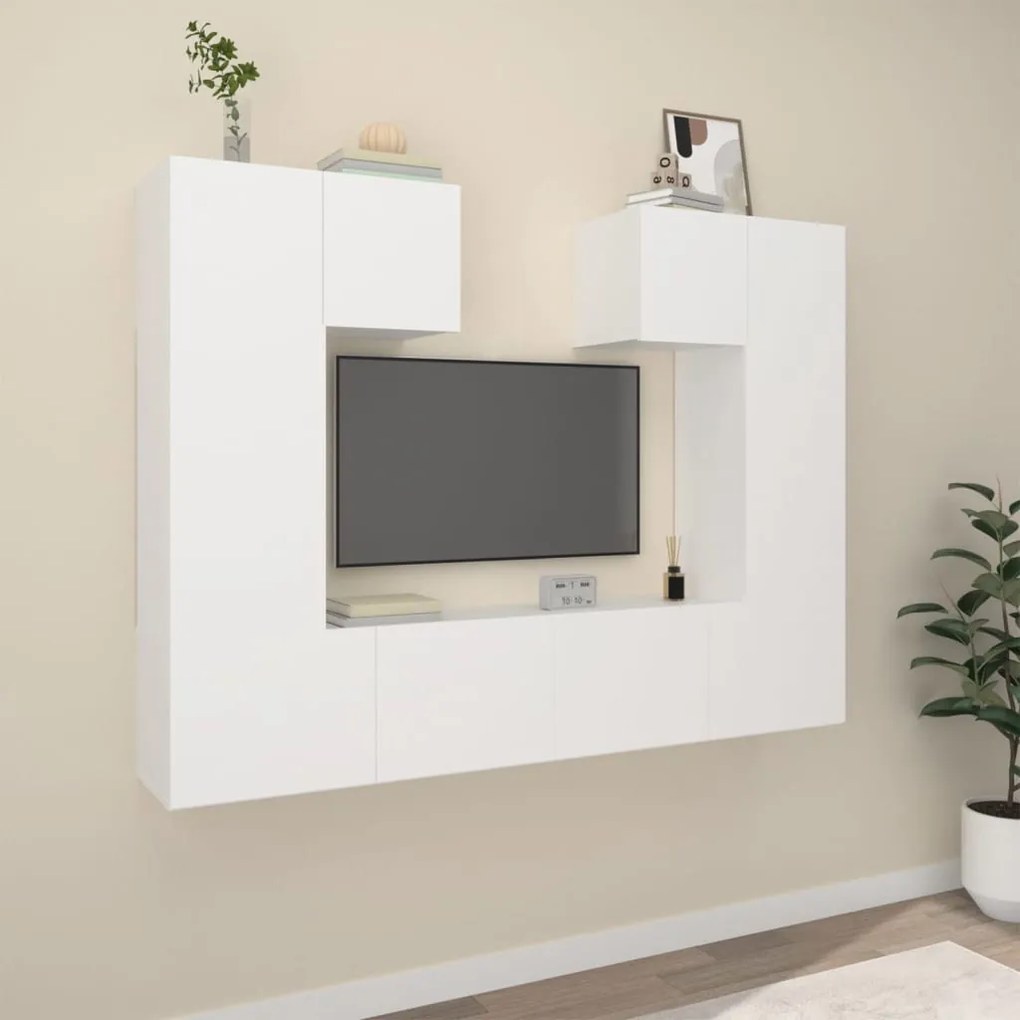 vidaXL Set dulap TV, 6 piese, alb, lemn prelucrat