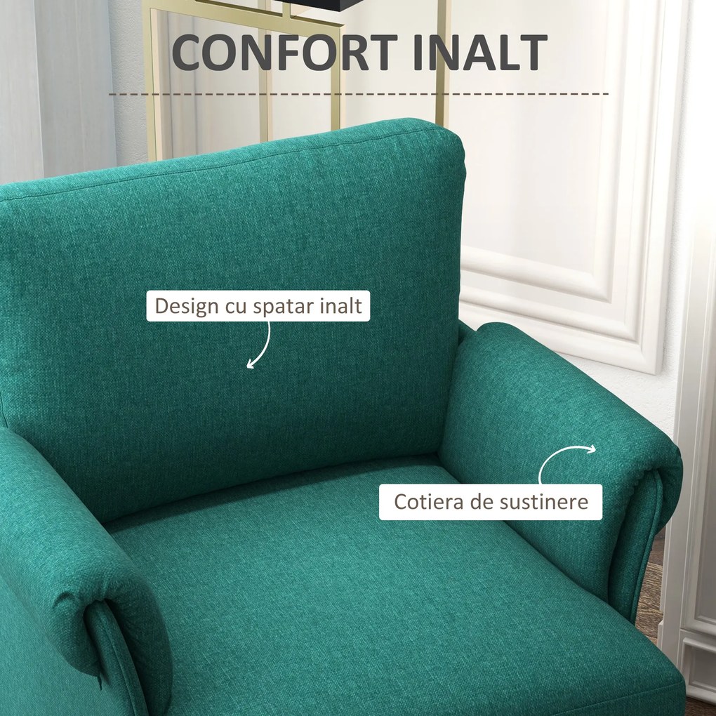 HOMCOM Fotoliu Modern Fotoliu Confortabil pentru Semineu Scaun de Efect din Panza pentru Camera de Zi Dormitor Biroul de Acasa Verde fotoliu pentru oaspeți sufragerie camera de zi dormitor dormitor interior casă | Aosom Romania