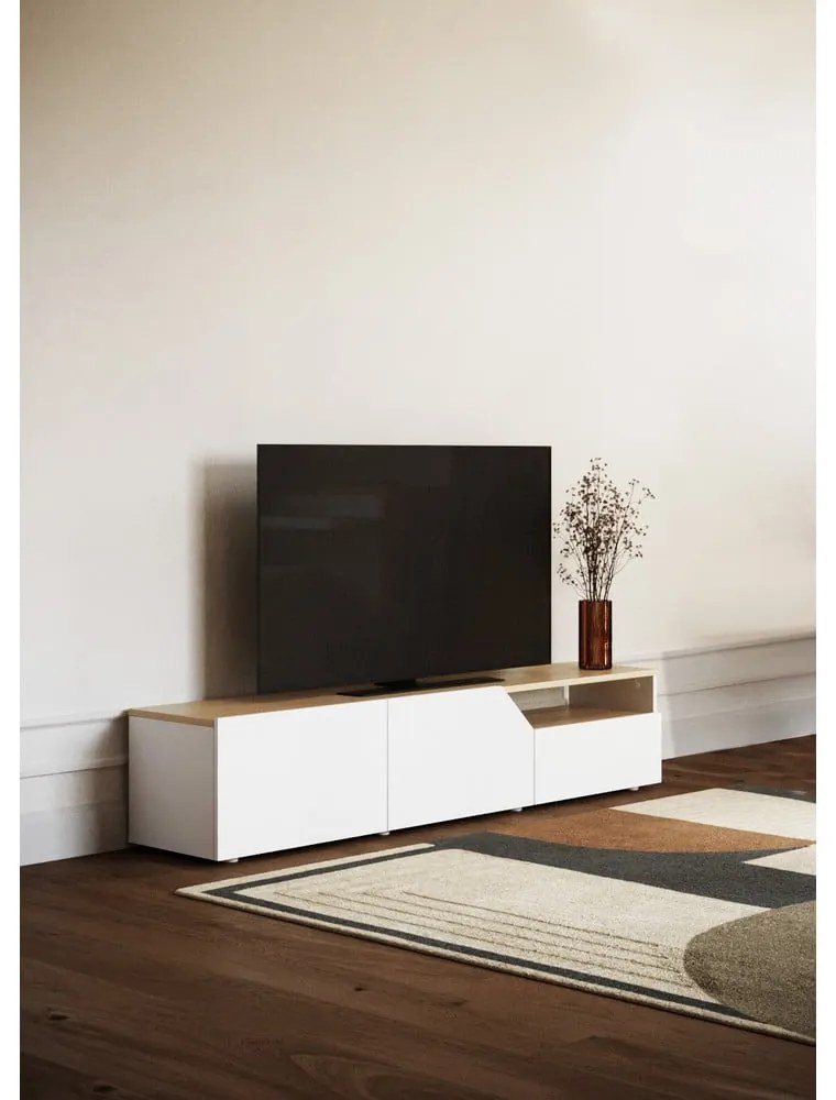 Comodă TV albă/cu aspect de lemn de stejar 180x38 cm Verone - TemaHome