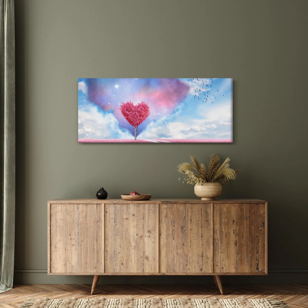 Tablou - Copac de inimă roz (120x50 cm)