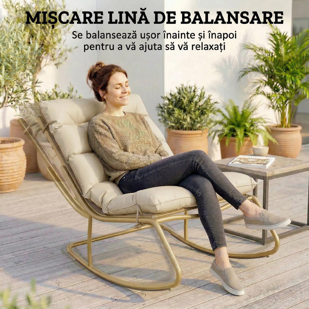 Outsunny Șezlong Balansoar Exterior, Șezut 63 cm, Pernă inclusă, Culoare Bej. | Aosom Romania