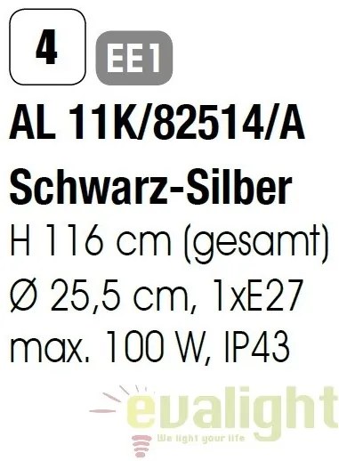 Stalp iluminat exterior stil clasic IP43 H116 Hermine AL 11K/82514/A schwarz-silber OR