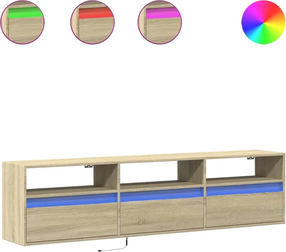 vidaXL Dulap TV de perete cu lumini LED, stejar sonoma, 180x31x45 cm