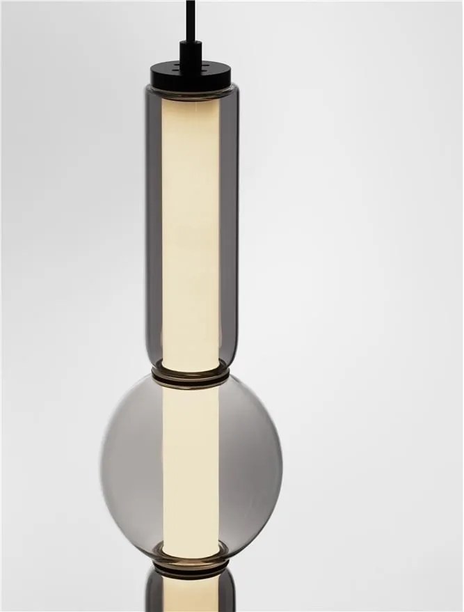 Pendul LED modern, Metal, Negru, Sticla, Fumurie, Ulon