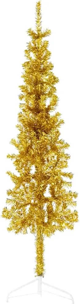vidaXL Jumătate brad de Crăciun subțire cu suport, auriu, 150 cm