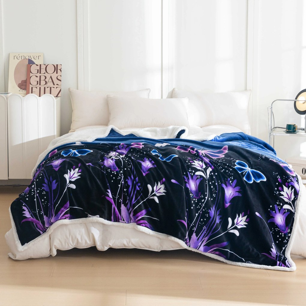 Patura miel din microplus VIOLET BUTTERFLY albastru inchis Dimensiune: 160 x 200 cm