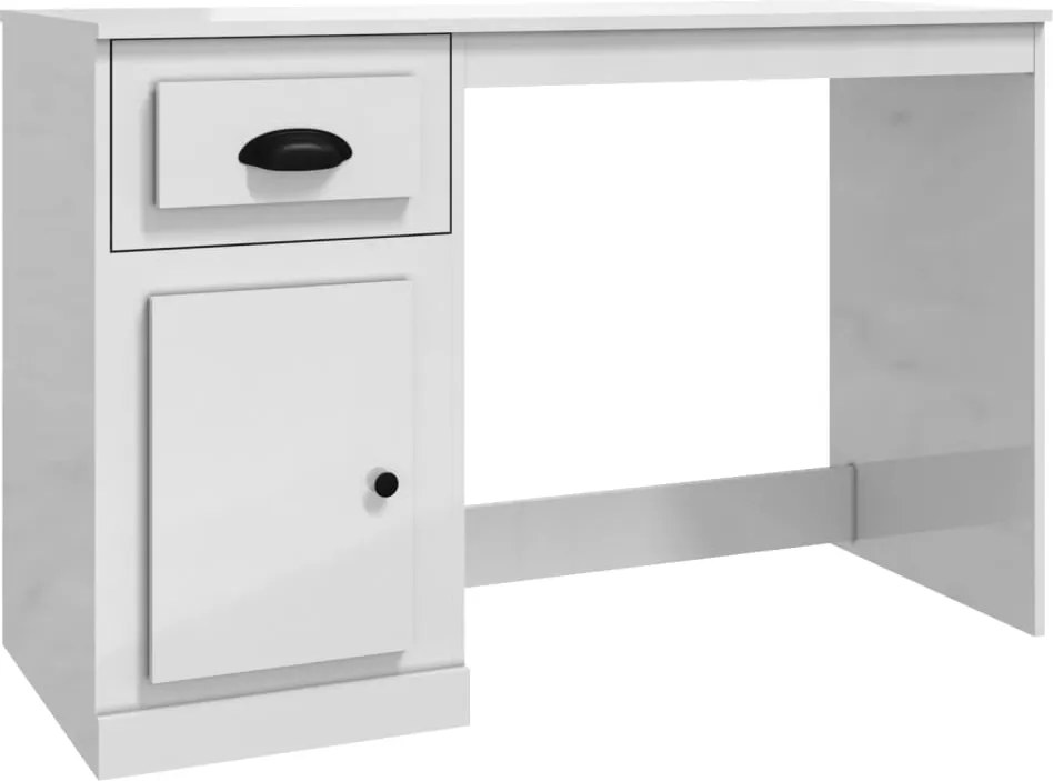 vidaXL Birou cu sertar, alb extralucios, 115x50x75 cm, lemn prelucrat