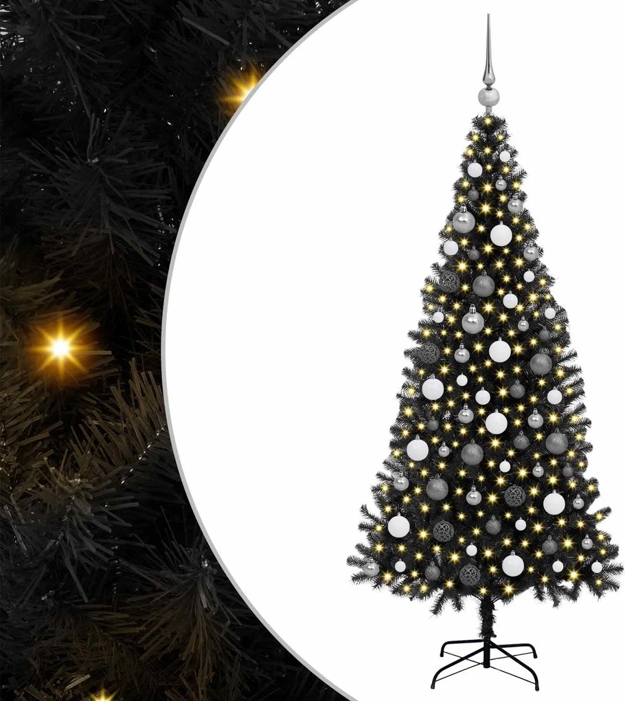 vidaXL Brad de Crăciun cu 300 LED cu suport Negru 180 cm PVC