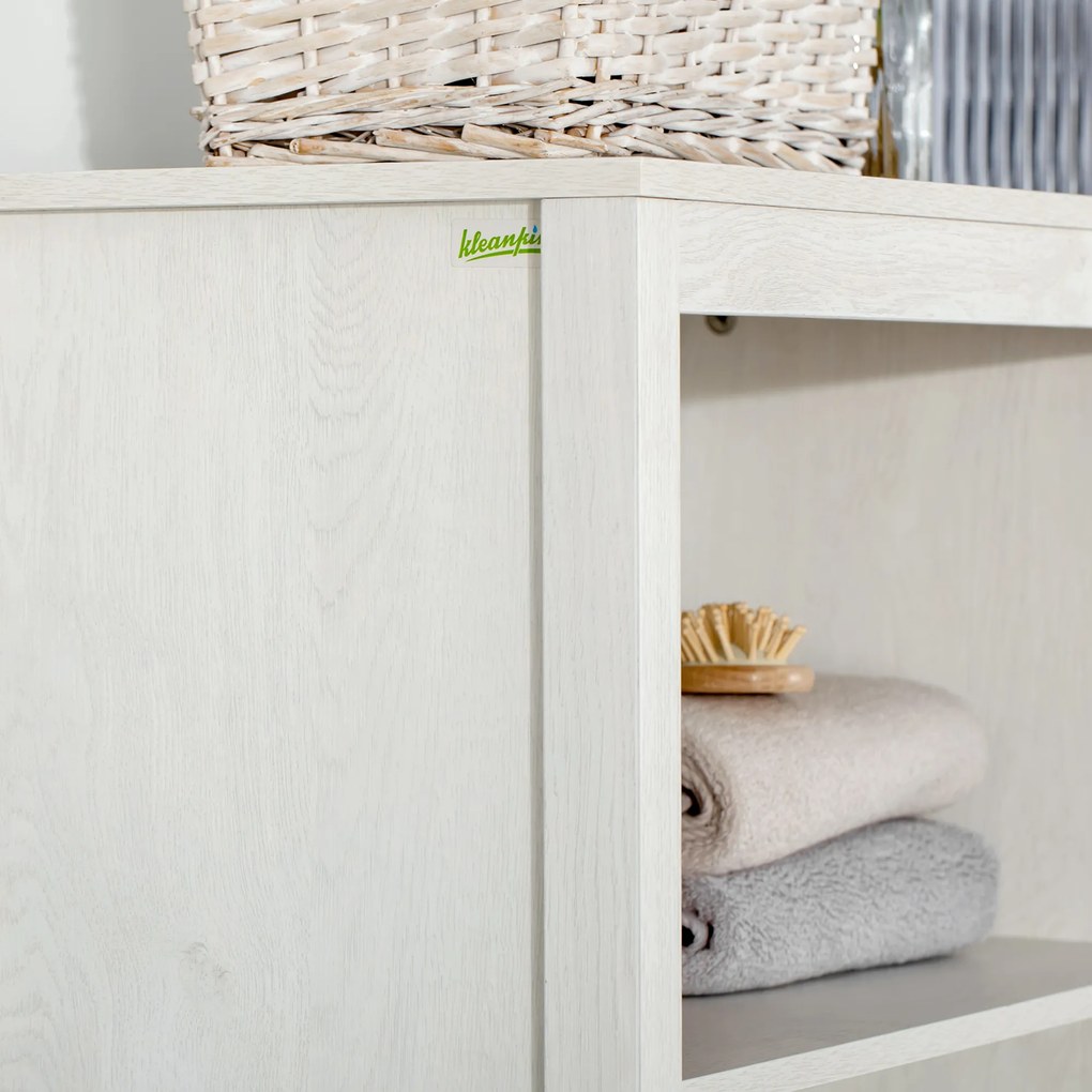 kleankin Colțar de Baie cu 2 Uși de Sticlă și 3 Rafturi Mobilier Auxiliar de Stil Modern 53x30x162 cm Alb | Aosom Romania