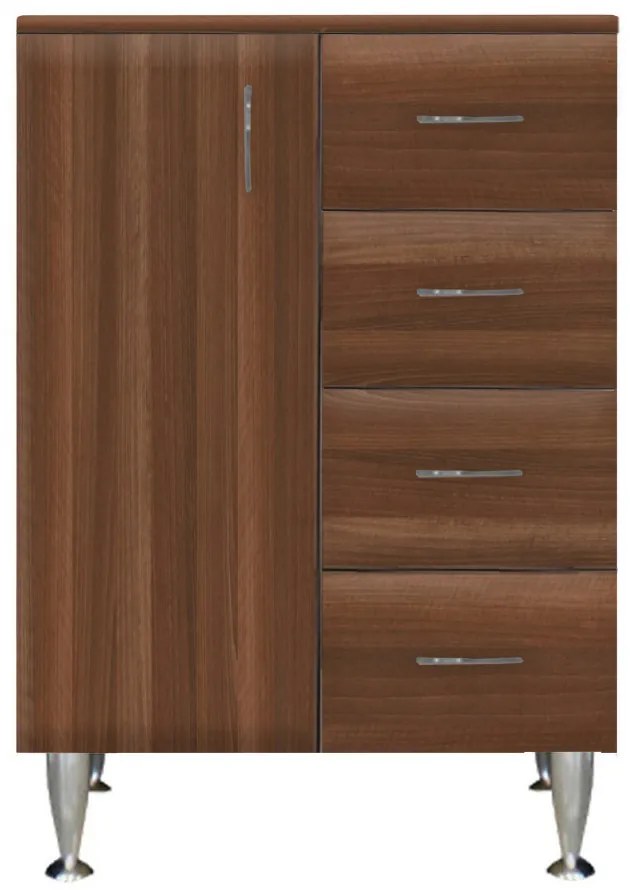 Dulap jos Bianca Plus 60 cu 1 ușă, 4 sertare, culoare Aida nuc, stânga