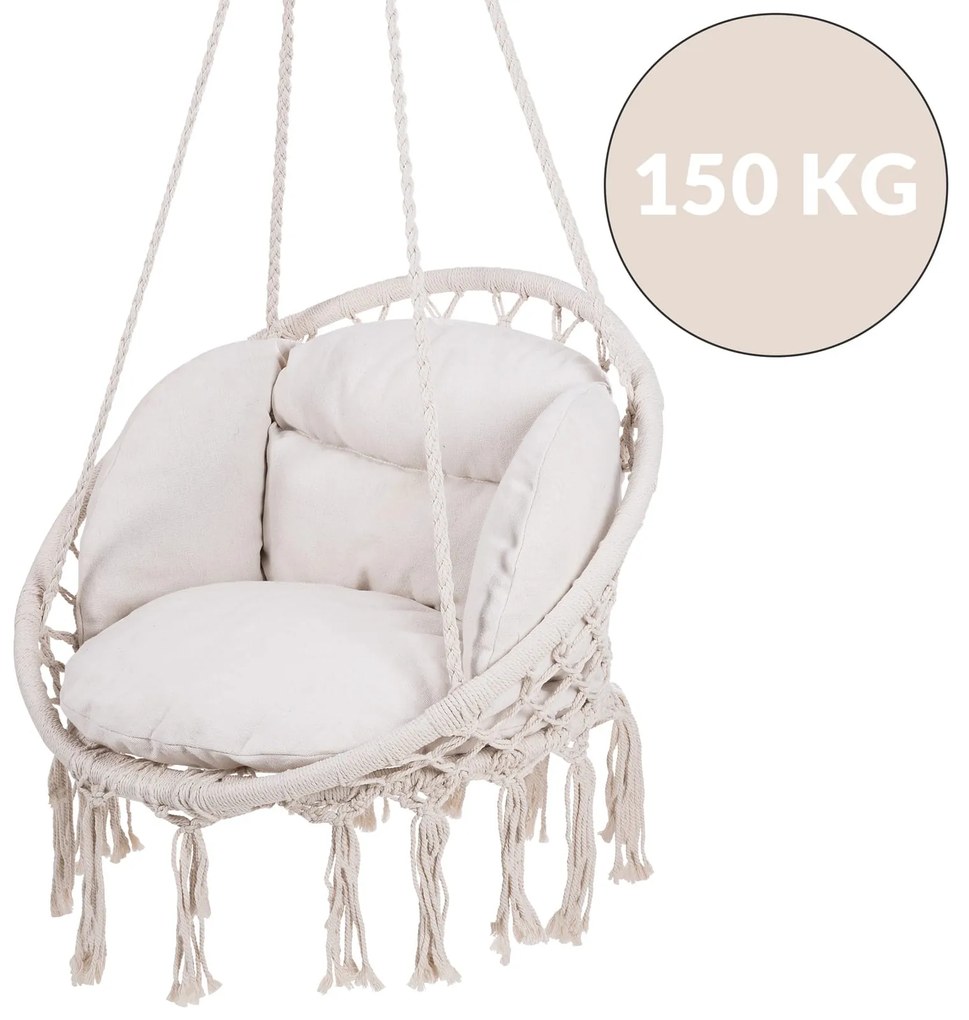 Jurhan Scaun suspendat BOHO cu perne, Ø61cm, bej