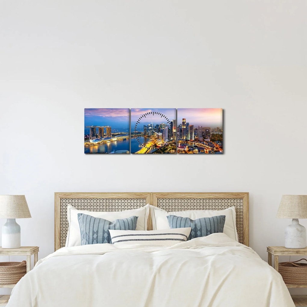 Tablou - Singapore, Asia (cu ceas) (90x30 cm)