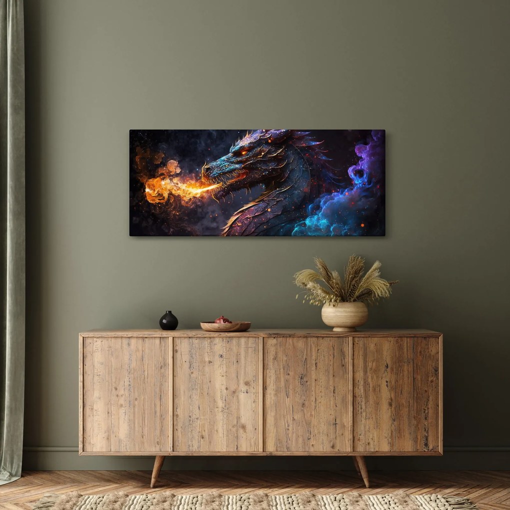 Tablou - Dragon scuipând flăcări (120x50 cm)