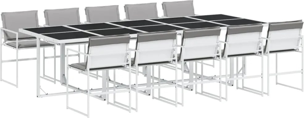 vidaXL Set mobilier de grădină, 11 piese, cu perne, alb, textilenă