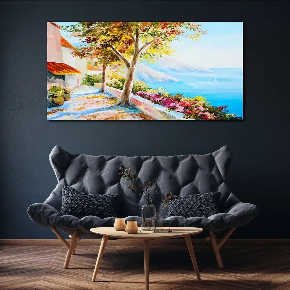 Tablou canvas flori copaci mare cer