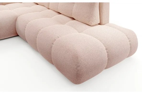 Colțar extensibil tapițat ALMADA, formă L, cu spațiu de depozitare, versiune stânga, roz