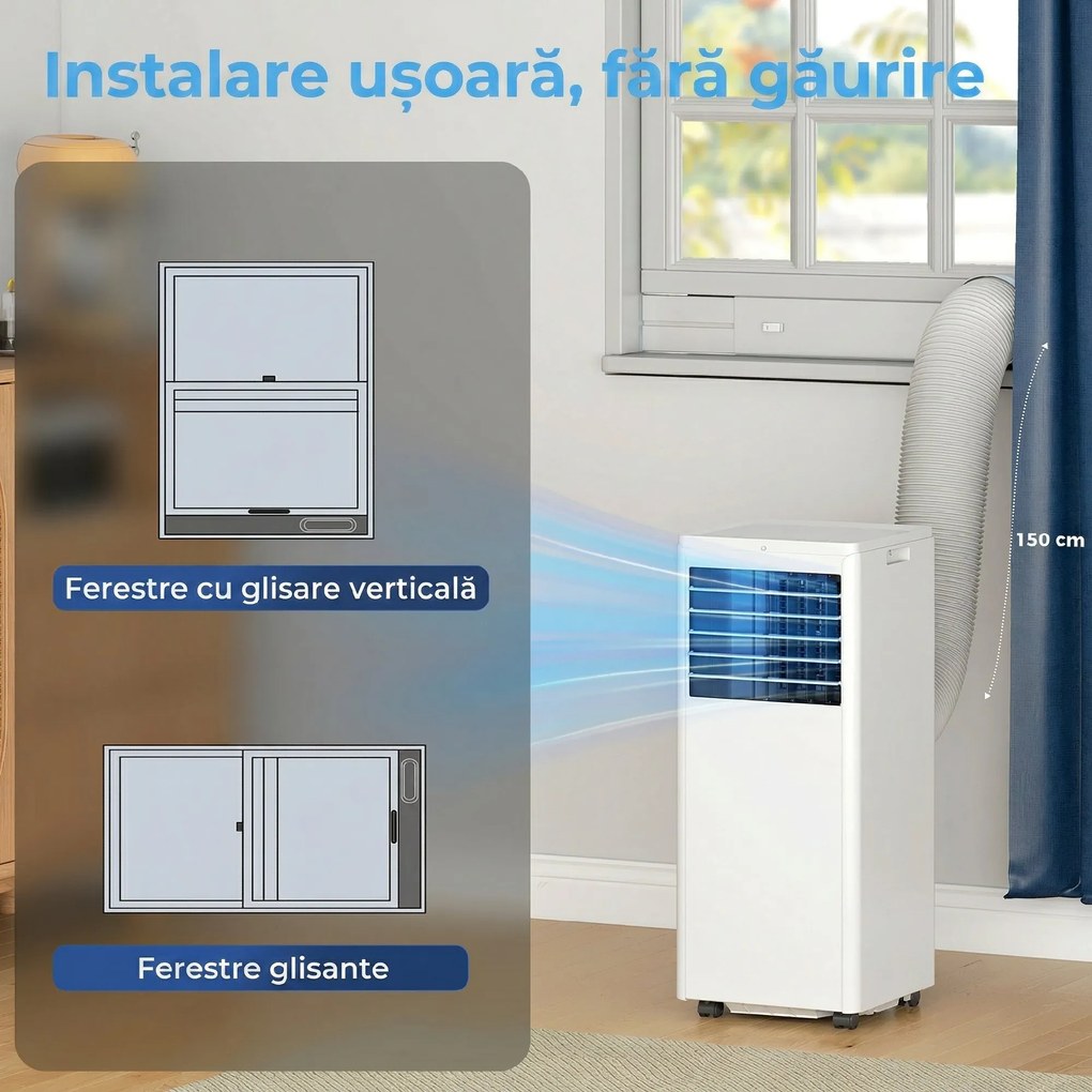 HOMCOM Aparat de Aer Condiționat Portabil 7000 BTU, Unitate 4-în-1 cu Răcire, Dezumidificator, Ventilator, Mod Noapte | Aosom Romania