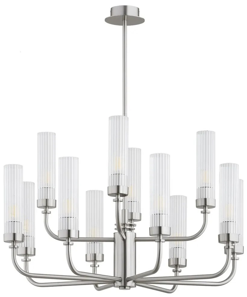 Candelabru 12 brate, otel nickel, sticla canelata PRESTON 5088