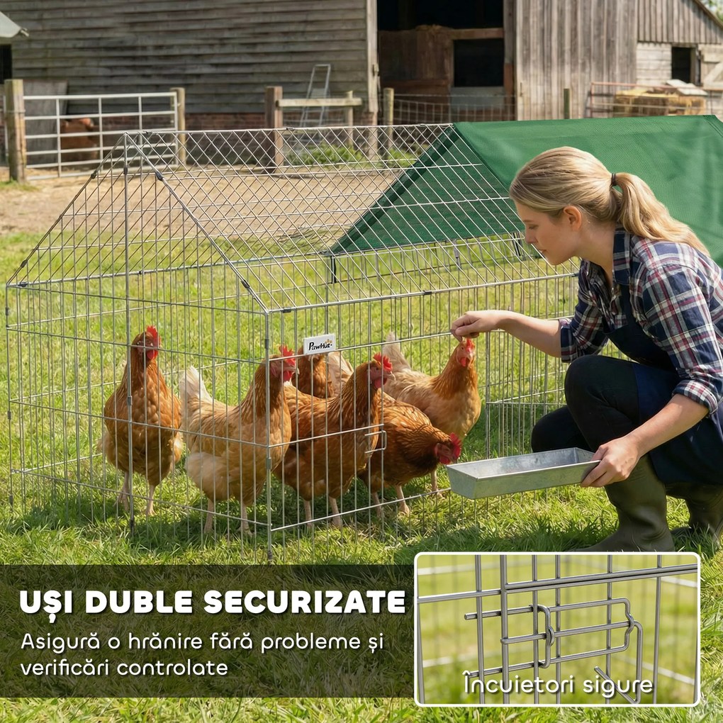 PawHut Cușcă pentru Iepuri și Găini de Exterior și Interior cu Protecție Solară și Grilaj Metalic, pentru Animale Mici, Rațe, Găini, 180x75x75 cm, Verde | Aosom Romania