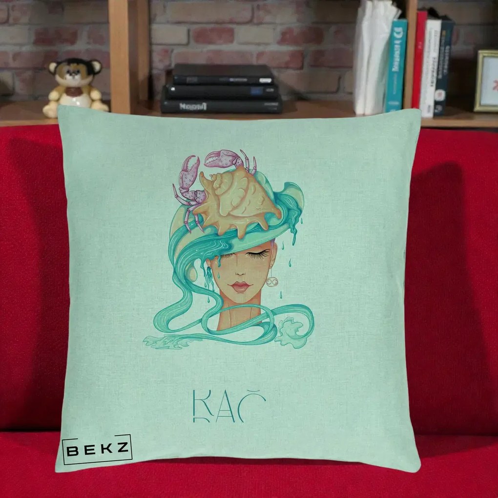 Perna Personalizata Zodie Rac, 40x40 cm, Verde Menta, Husa Detasabila, Perna Inclusa, BEKZ®