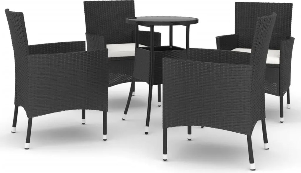 vidaXL Set bistro de grădină cu perne, 5 piese, negru, poliratan