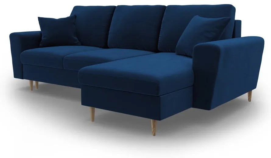 Colțar albastru extensibil, cu spațiu de depozitare cu tapițerie din catifea Kyoto – Cosmopolitan Design