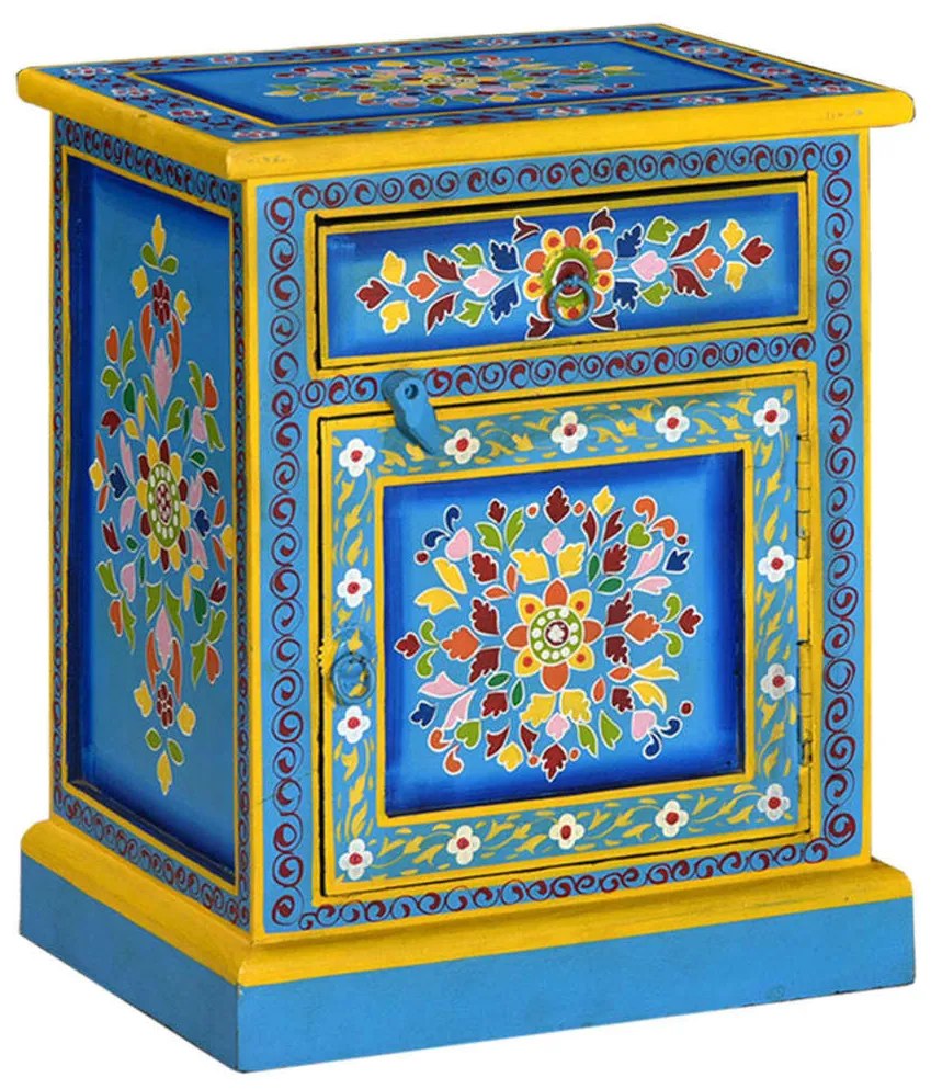 vidaXL Noptieră din lemn masiv de mango, turcoaz, pictată manual