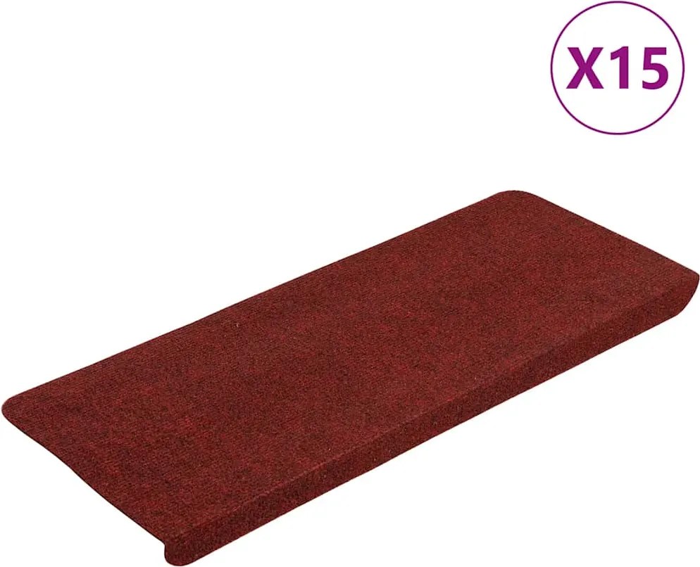 vidaXL Covorașe scări autoadezive, 15 buc., roșu, 65x24,5x3,5 cm