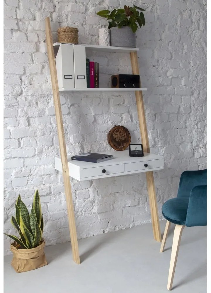 Suport cu blat tip birou și sertar Ragaba Leno, alb