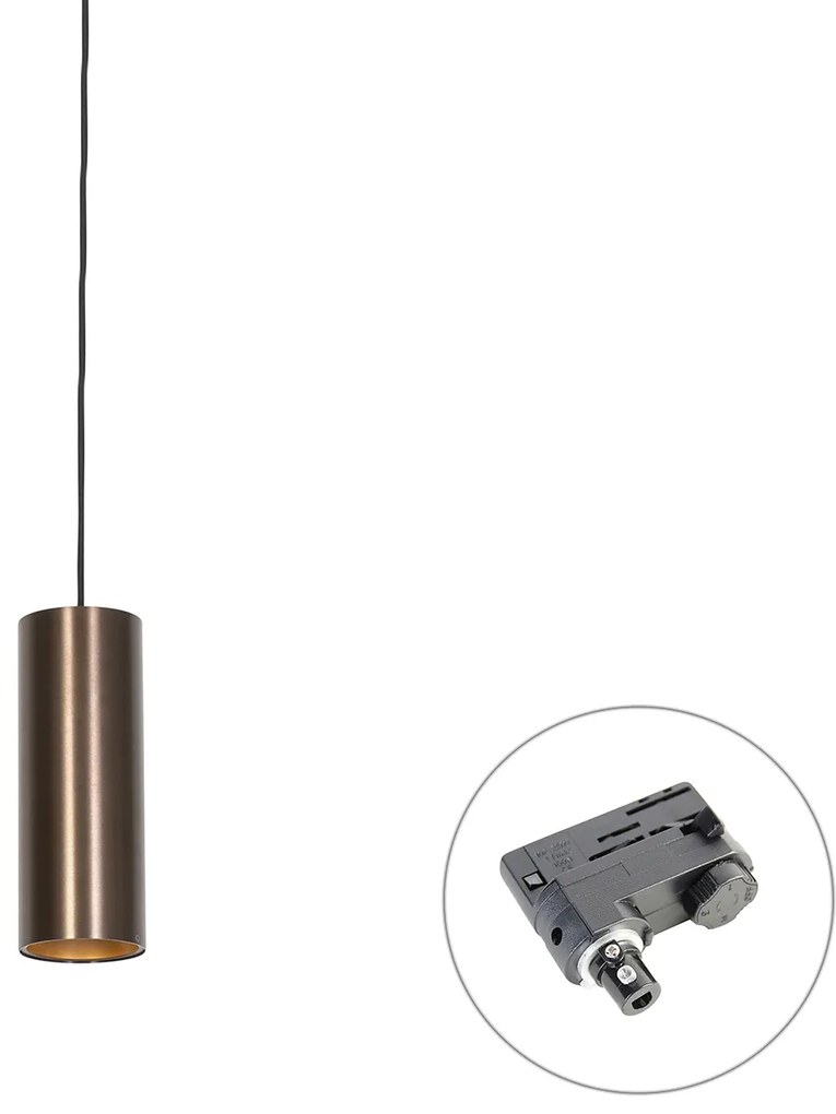 Lampă suspendată de design bronz închis, inclusiv adaptor de șină trifazat - Tubo trifazat