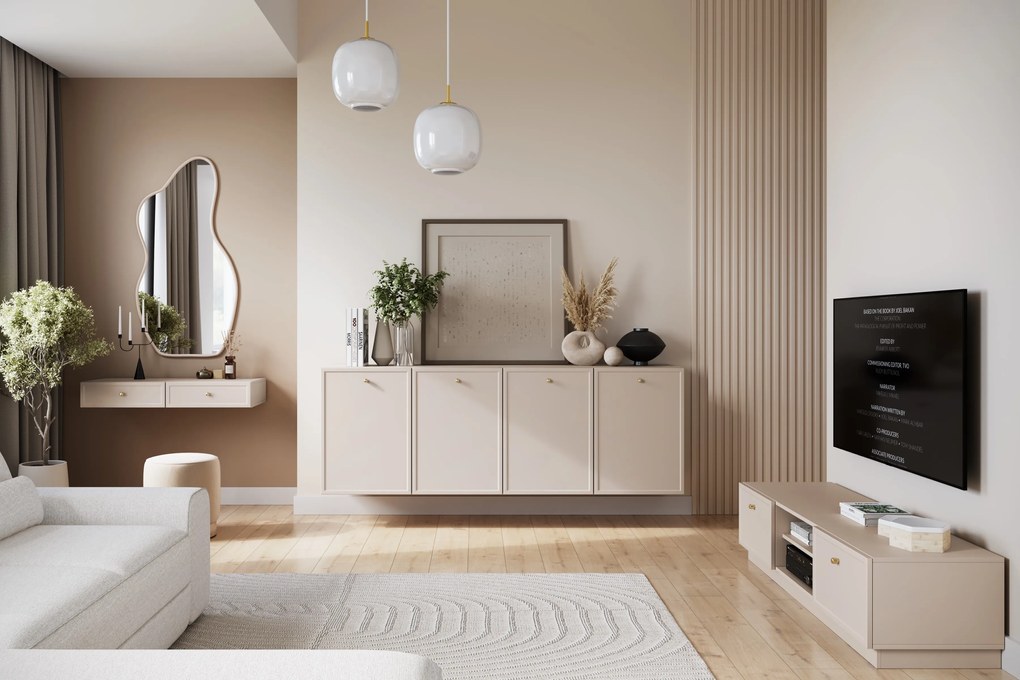 Comodă suspendată cu patru uși Lorini 200 cm - cashmere / mânere aurii