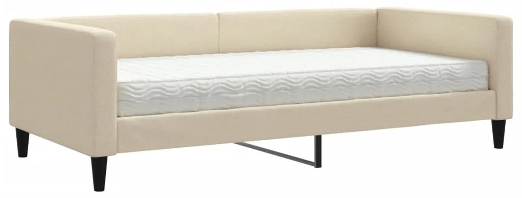 3196569 vidaXL Pat de zi cu saltea, crem, 100x200 cm, textil