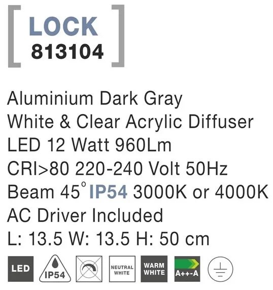 Stalp LED pentru iluminat exterior IP54 LOCK NVL-813104