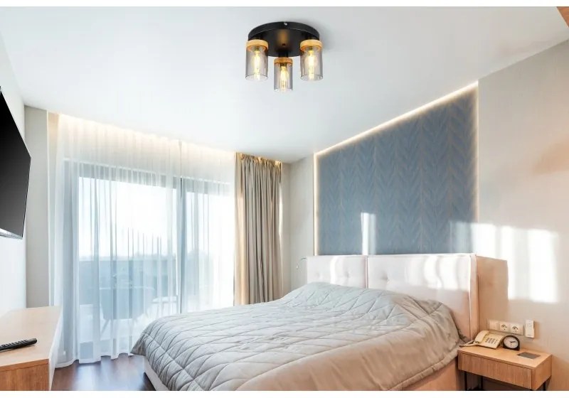 Plafoniera cu 3 surse de iluminat design modern FINCA negru mat, maro inchis