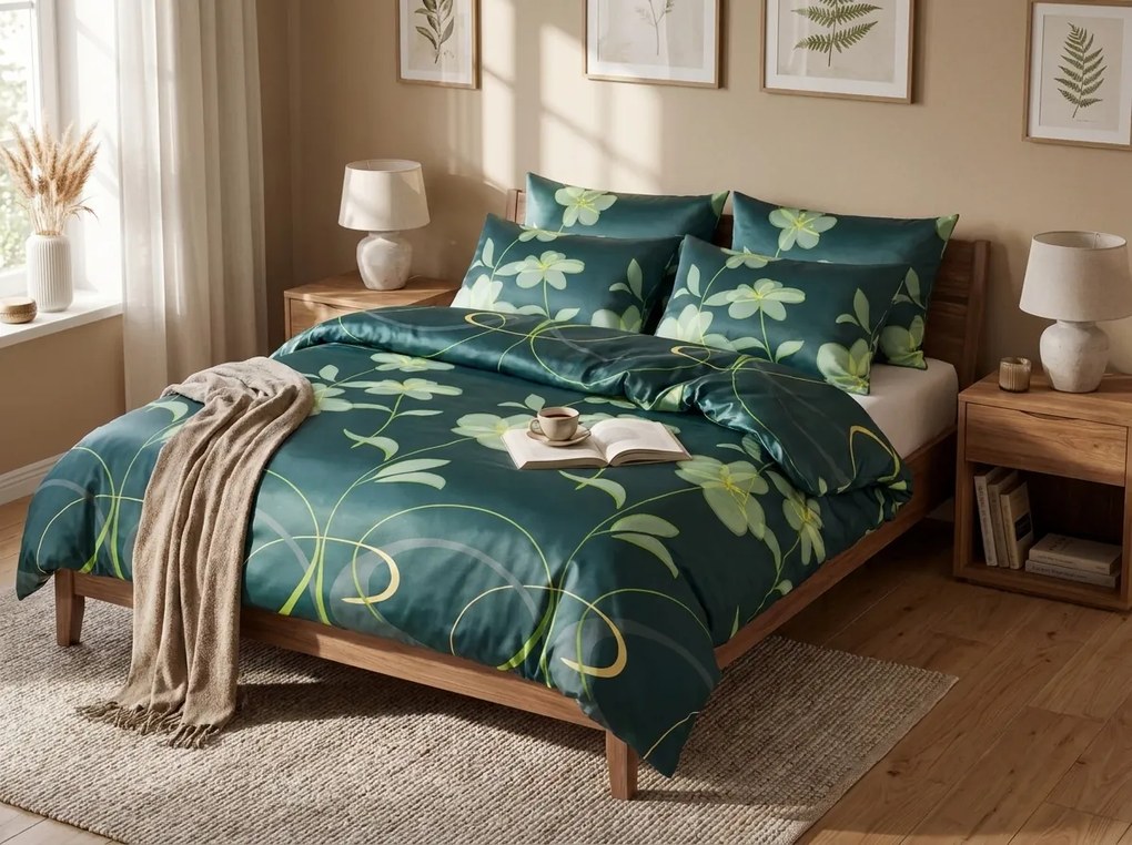 Lenjerie de pat satin VERDESA albastru-verde Dimensiune lenjerie de pat: 70 x 90 cm | 140 x 200 cm