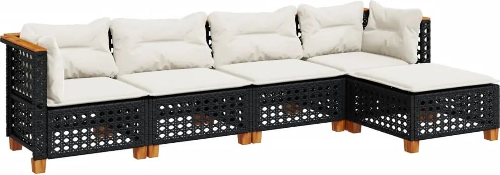 vidaXL Set mobilier de grădină cu perne, 5 piese, negru, poliratan