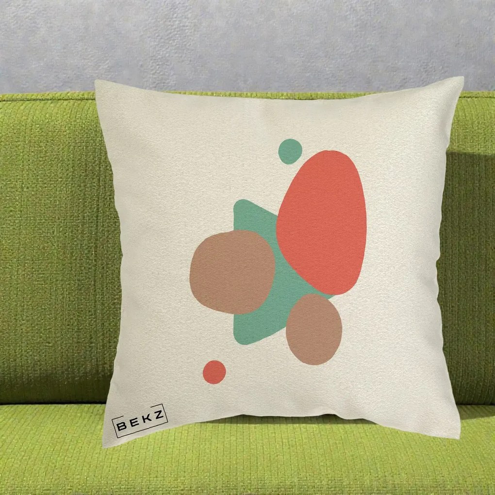 Perna Decorativa Abstract Forme Coral Turcoaz, 40x40 cm, Ecru, Husa Detasabila, Perna Inclusa, BEKZ®