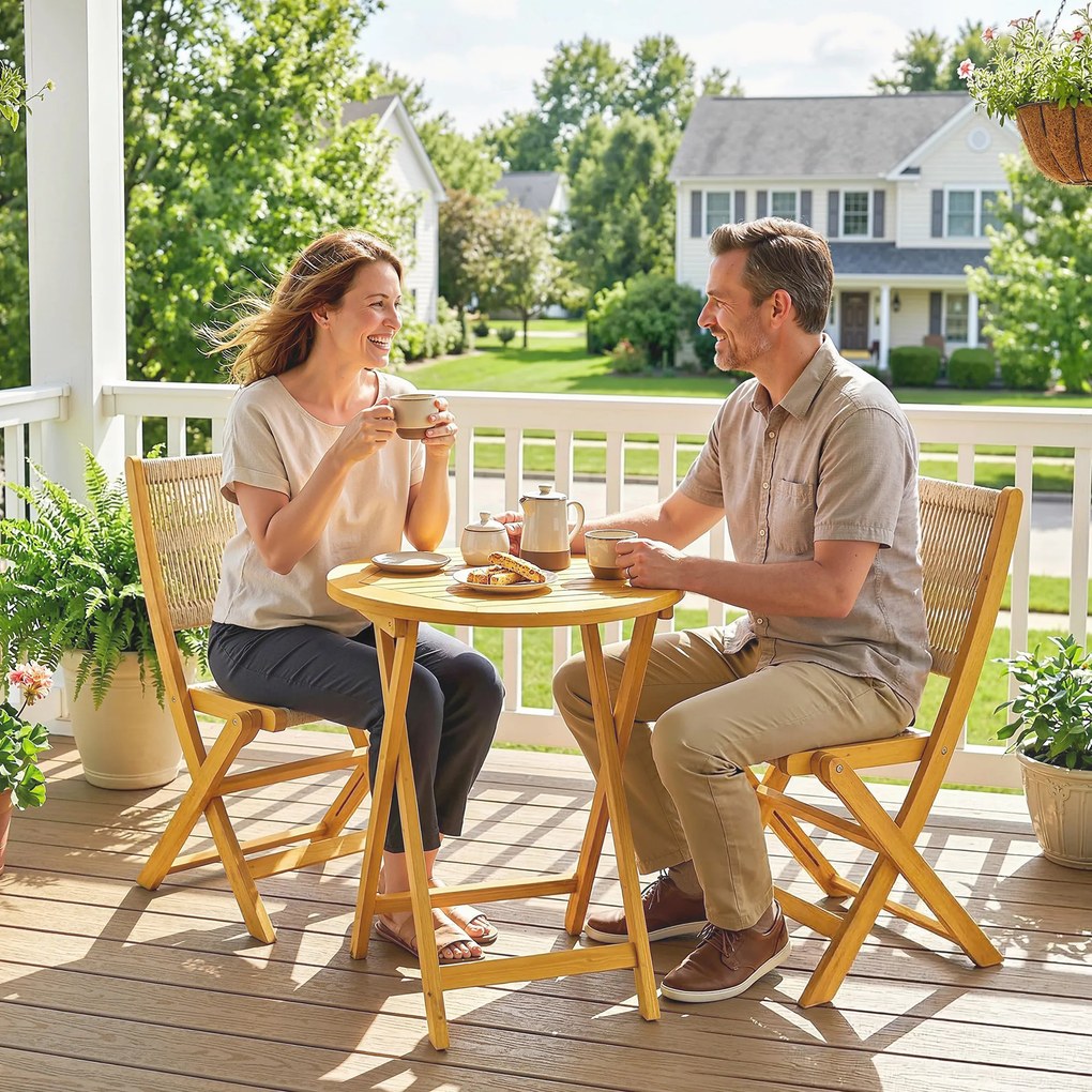 Outsunny Set mobilier balcon 3 piese Polyrattan lemn pliabil Set mobilier grădină cu masă 2 scaune, respirabil | Aosom Romania