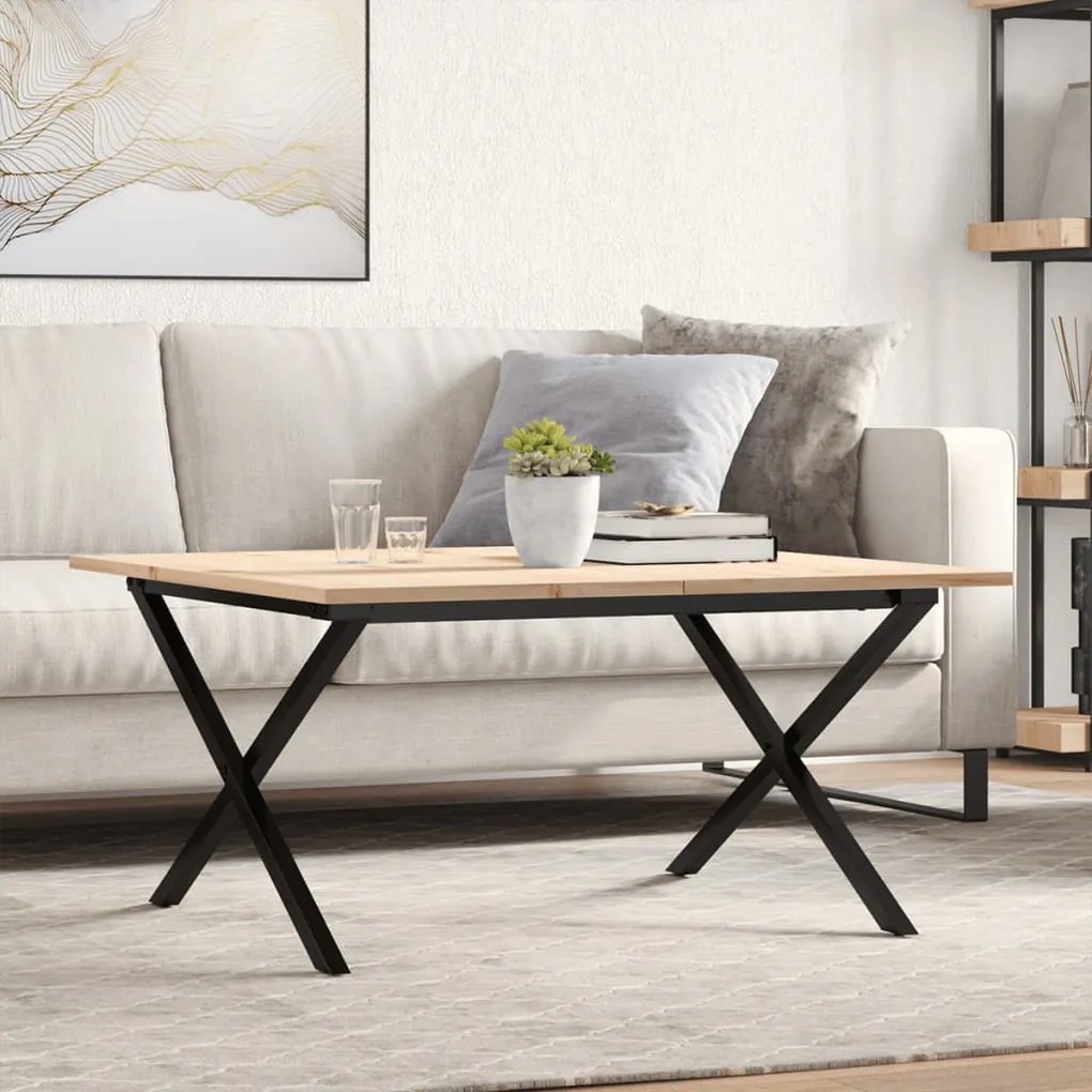 vidaXL Masă de cafea, cadru X, 80x80x45 cm, lemn masiv pin și Oţel