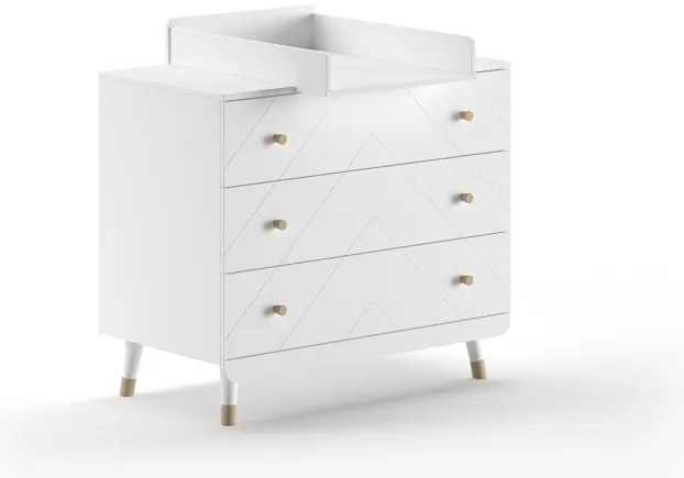 Comodă cu 3 Sertare și Masă de Înfășat, Alb Satinat (MDF) – Billy – Vipack