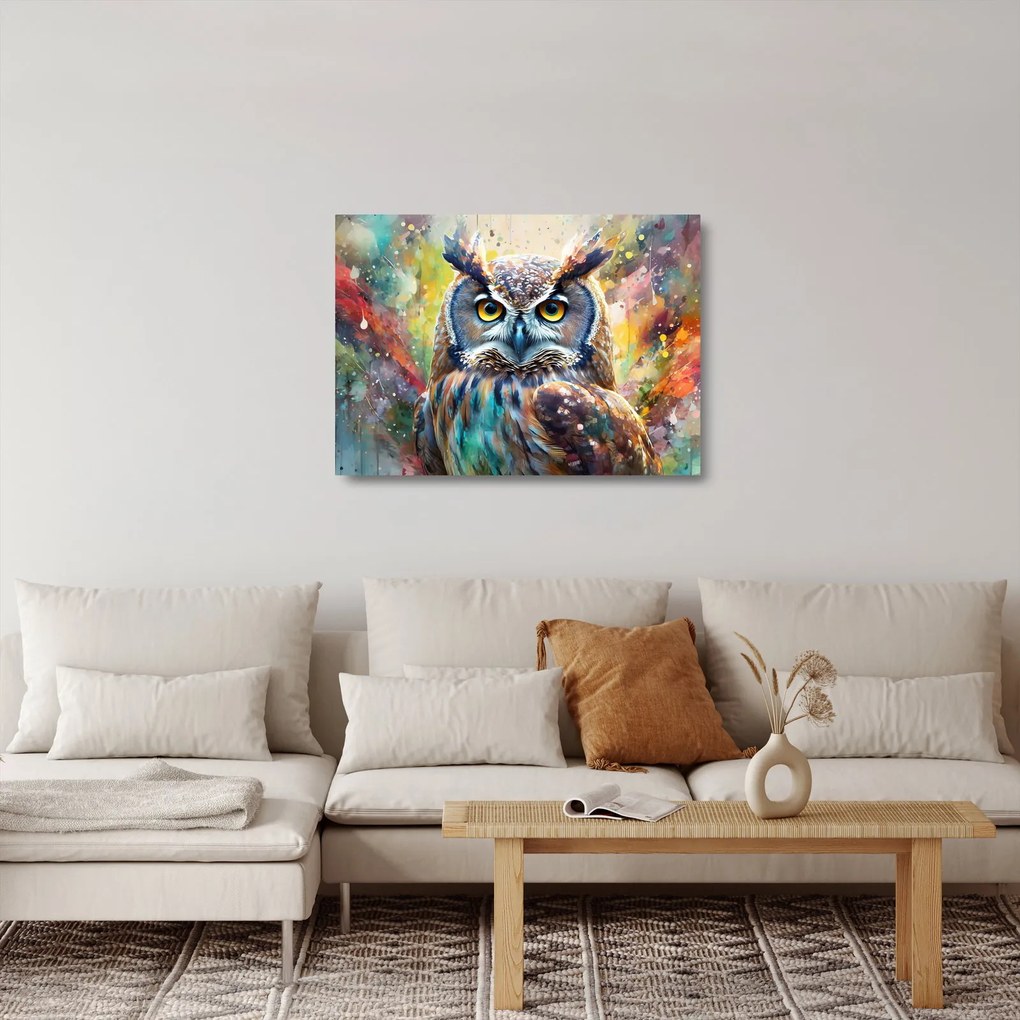 Tablou pe sticlă - Pictură de o bufniță (70x50 cm)