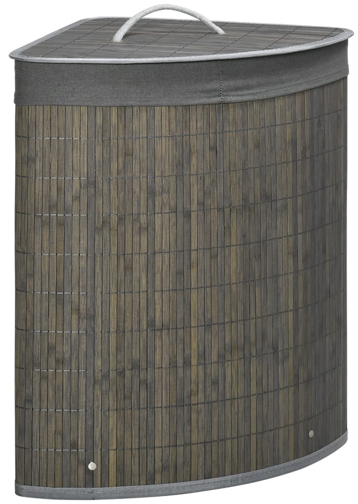 HOMCOM Cos de rufe din bambus pentru colt 55L cu capac si sac detasabil 38 x 38 x 57 cm gri | Aosom Romania