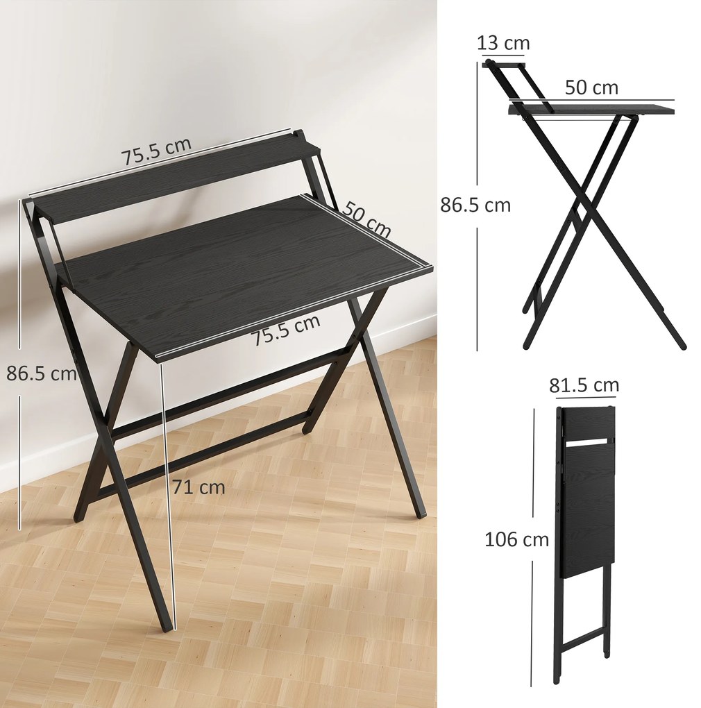 Birou pliant HOMCOM compact, negru, ușor de asamblat | Aosom Romania