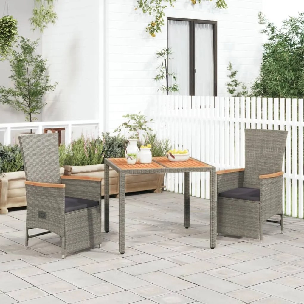 vidaXL Set mobilier de grădină cu perne, 3 piese, gri, poliratan