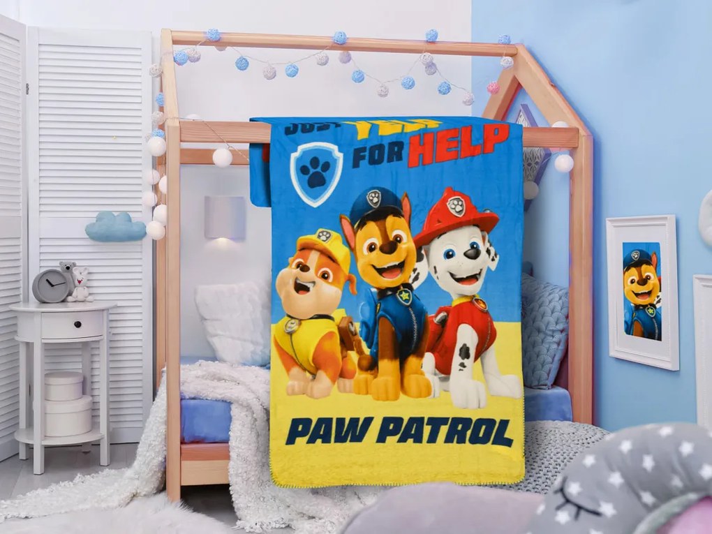 Patura pentru copii fleece albastra PAW PATROL 100x150 cm