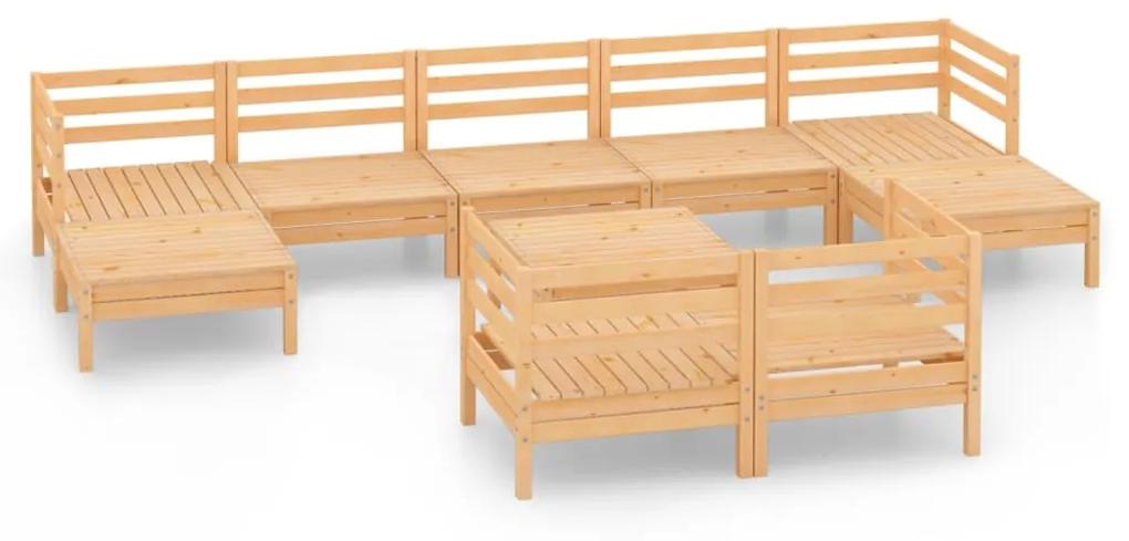 Set mobilier de gradina, 10 piese, lemn masiv de pin Maro, 1