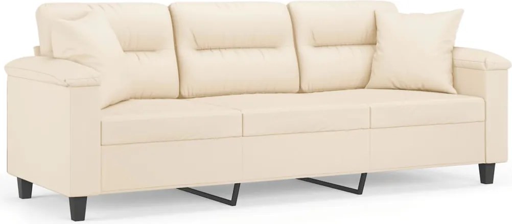 vidaXL Canapea cu 3 locuri și perne, bej, 180 cm, microfibră